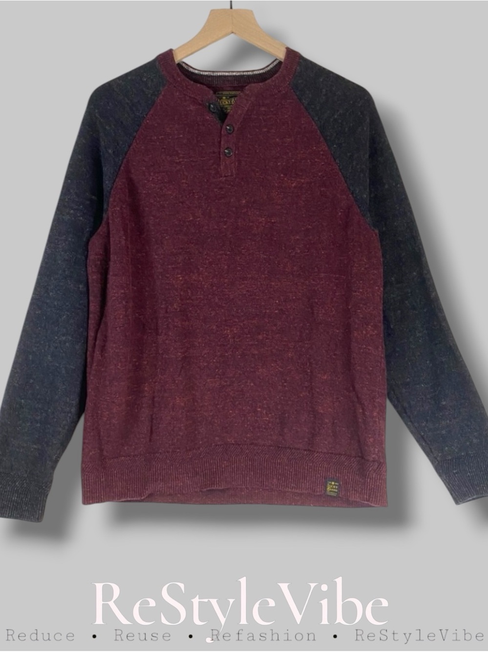 LUCKY BRAND Men’s Size M Medium Knit Sweater Pullover Henley Style Long Sleeve